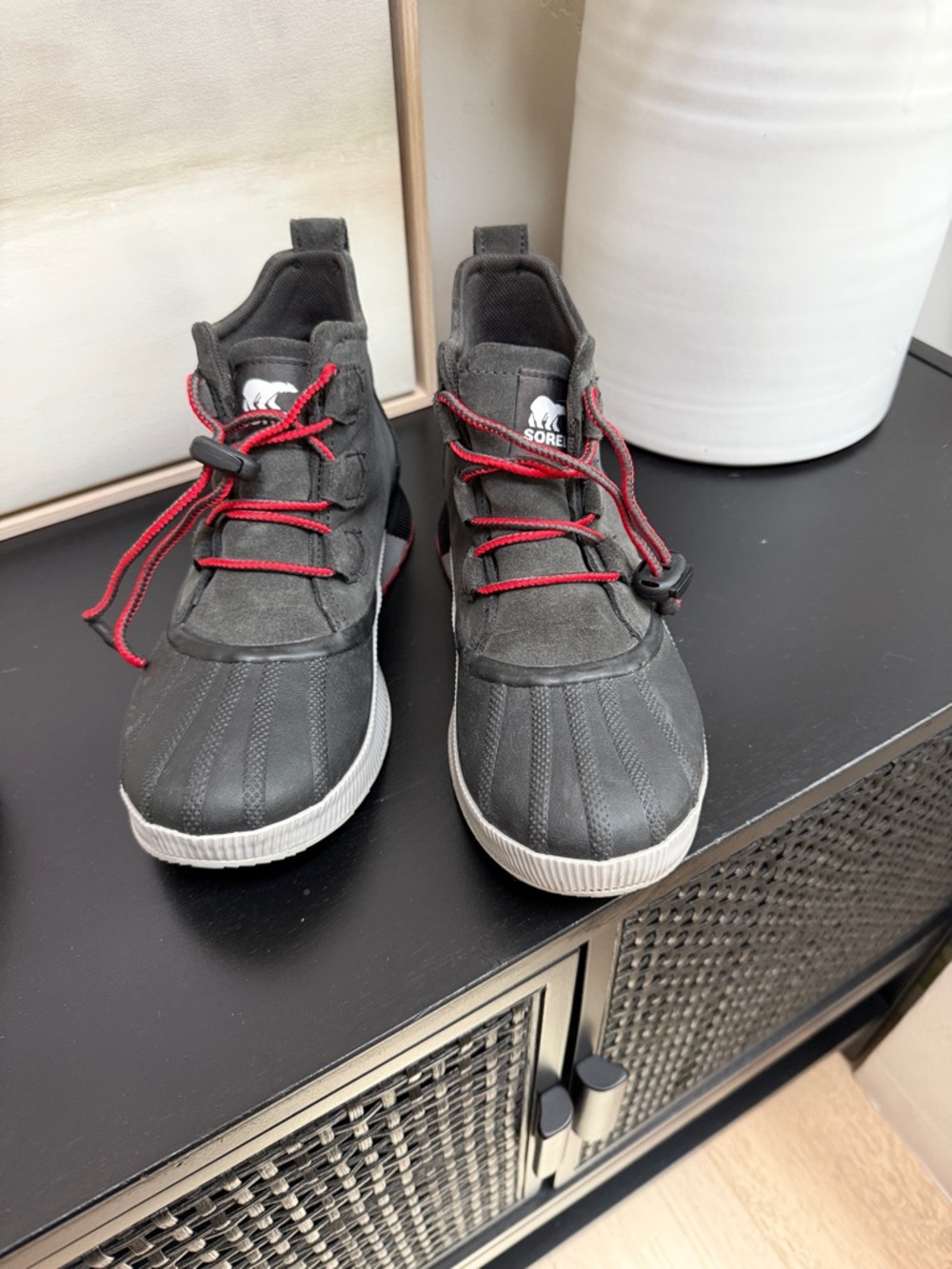 Sorel Kids' Gray Duck Boot with Red Laces